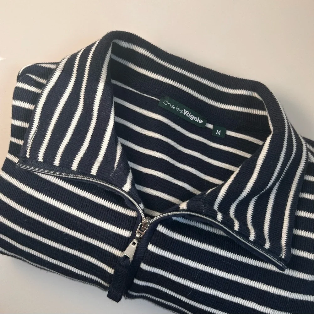 Classic Navy Striped Women's‎ Quarter Zip Sweater